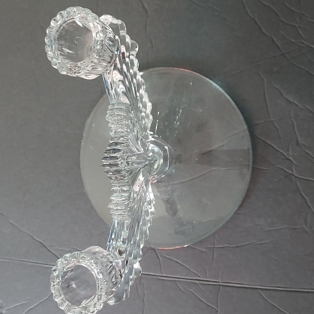 Retro Taper Twin Candleholder Molded Clear Glass has some weight to it.6inHx7inW
